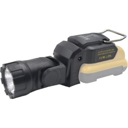 Portable Spotlight LED Warning Light Work Lamp Flashlight USB Charger for Dewalt DCB120 10.8V 12V Li-ion Battery Black