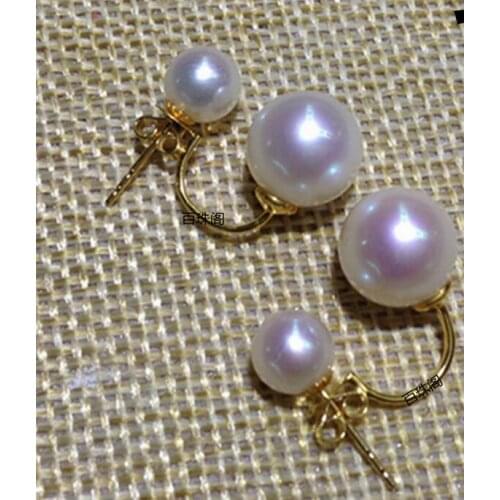Selling JewelryDouble beads earrings Akoya sea pearls light stud gold earrings authentic