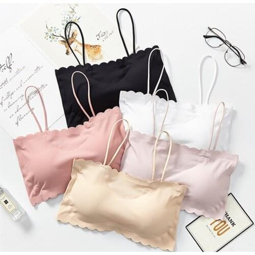 Seamless Ice Silk Women Girls Tube Top Removable Chest Pad Crop Top Breathable Sweet Bra Female Underwear Lingerie Bandeau