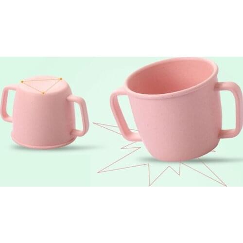 W3JF Wheat Straw Environmental Water Cup Children Breakfast Double Handle Eco-Friendly Milk Drink Cup For Baby