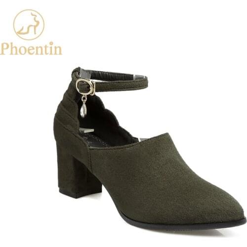 Phoentin sexy buckle dress female shoes crystal pendant peep instep wine red women shoes flock upper high heels 6cm pumps FT161