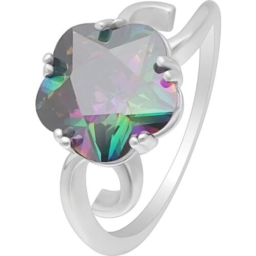 Beautiful Mystery Fire Rainbow Cubic Zircon Pentagonal heart shape Ring Female White Gold Filled Charm Engagement Ring For Women