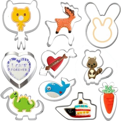 10Pcs Cookie Cutters Moulds Stainless Steel Cute Animal Shape Biscuit Birthday Cake DIY Fondant Pastry Decorating Baking Kitchen