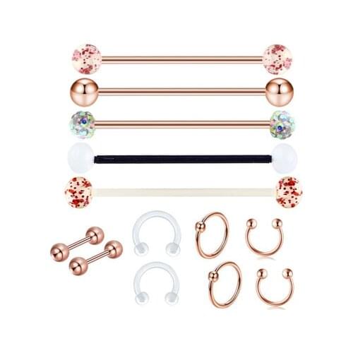 13PCS/Set Industrial Barbell Piercing Ear Cartilage Earring Helix Stud Straight Long Bar Earring Body Jewelry