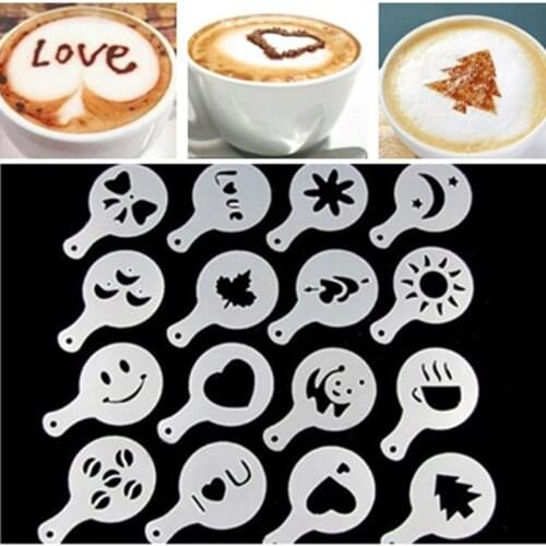 16Pcs Creative Plastic Garland Mold Fancy Printing Model Coffee Foam Spray Template Decor Art Tool Coffee Stencils Coffeeware
