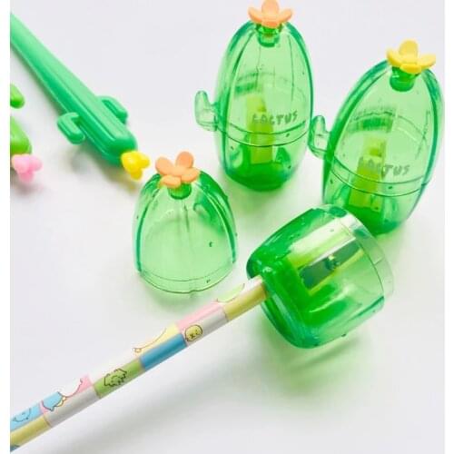 1X Cute Green Cactus Pencil Sharpener For Pencils School Student Stationery Decoration