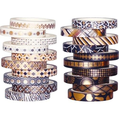 20 Rolls Washi Tape Set, 15MM Black Gold Foil Print Decorative Tapes for Scrapbook, Gift Wrapping, DIY Crafts