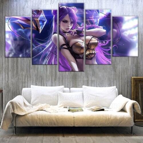 Framed 5 Piece Canvas Printing Game League of Legends Kda And Kaisa Poster Type Style Home Decor Wall Artwork Modular Pictures