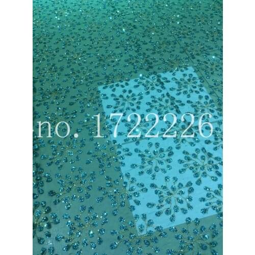 5yards HLL166# hand print gold line blue mesh glitter lace fabric for india african wedding /evening dress ,shipping by dhl