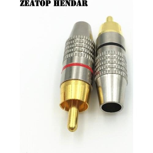 8Pcs DIY Gold Plated Non Solder RCA Male Plug Jack Audio Video Locking Cable Connector Red + Black