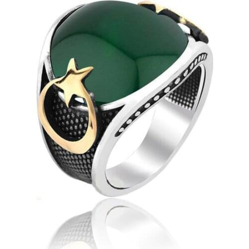 925 Silver Ottoman Ring Moon Star Ring Ertugrul Kayi Rings for Man