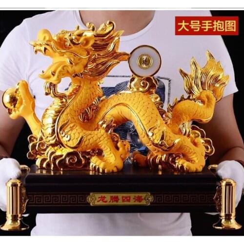 LARGE Asia HOME shop company business Prosperity GOOD luck Success gold-plating Fortune Royal Dragon FENG SHUI talisman statue