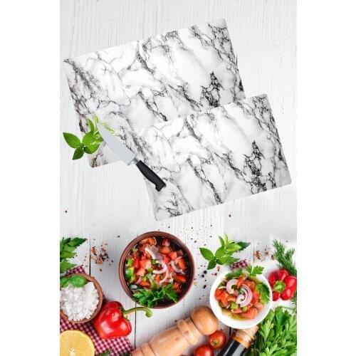 White Marble Looking Glass Cutting Board 2 Piece Set Glass Cutting Plate Hijjenik Glass Cutting board 30x40 and 20x30 measures