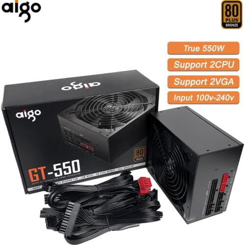 Aigo Rated 550W 80PLUS bronze PC computer Power Supply 100-240V Full module active Gaming PSU ATX 12V PFC 24Pin 14cm Fan For BTC
