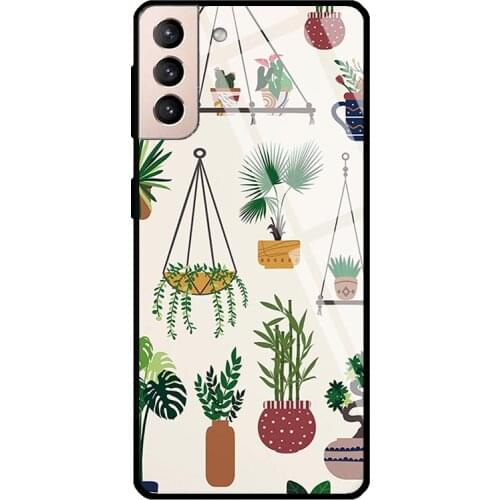 Indoor Outdoor Plant Boho Nature Art Tempered Glass Case For Samsung Galaxy S21 Ultra S20 FE S8 S9 S10 Note 10 Plus Note 20