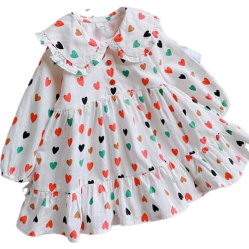 Cultiseed Baby Girls Newest Cute Sweet Color Love Print Birthday Party Princess Dress Children Kids Long Sleeve Casual Gowns