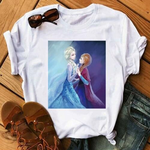 Disney Frozen Print T-Shirt Women Graphic T Shirts Frozen 2 Aisha Annaka Summer Tops Clothing Soft Loose Over Size Round Neck