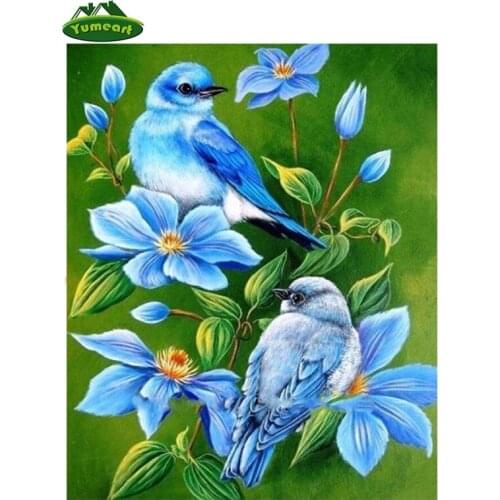 DIY 3D Diamond Painting Cross Stitch Blue Floral and Brids Crystal Needlework Diamond Embroidery Flower Diamond Decorative