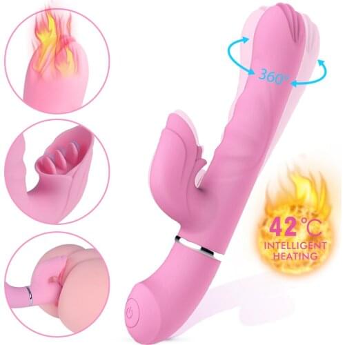 Heating G spot Dildo Vibrator Rotation Licking Tongue Swing Vibrators Clitoral Stimulator Nipple Sucker Oral Sex Toys For Women