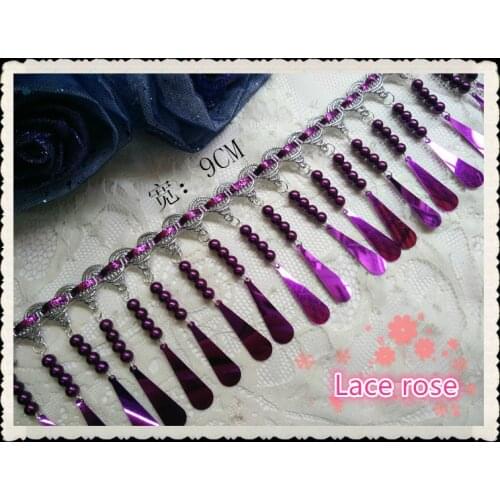Purple Fringe ribbon weaving rope lace trim Tassel beaded sequins lace trimming Diy Dance dress COS garment accessories
