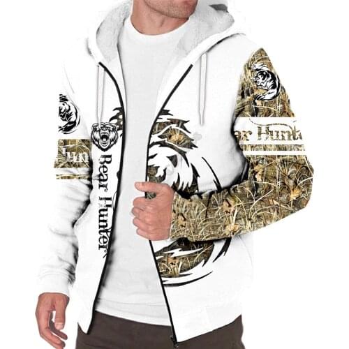 Bear Hunter 3D printed Fleece zipper Hoodies Men Women Winter Warm double plus velvet jacket cosplay costumes Casual Coat 01