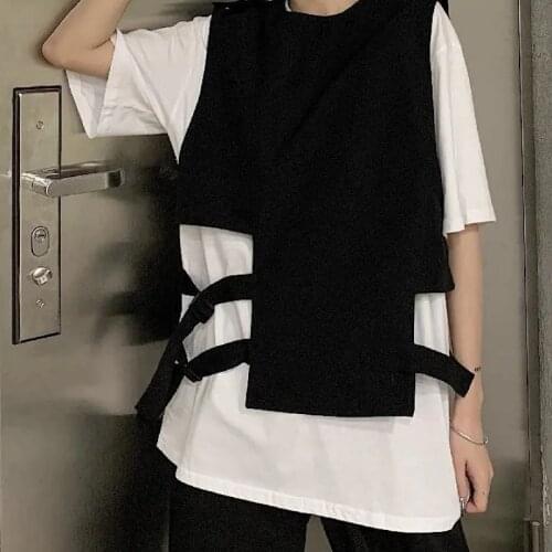 T-shirt couple tshirt men gothic top summer 2020 Harajuku style punk harajuku irregular dark vest two-piece suit tide