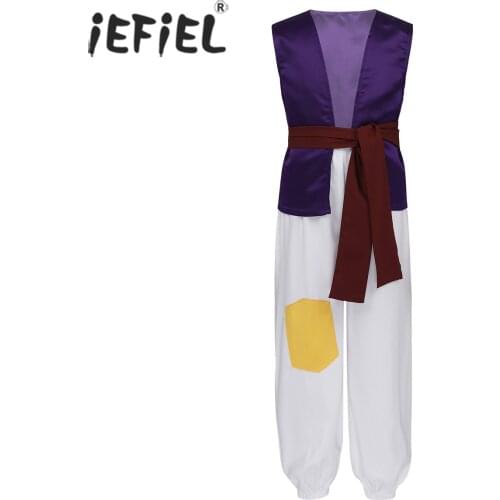 IEFiEL Kids Boys Arabian Prince Halloween Costume for Kids Vest Tops with Pants Belt Fancy Cosplay Role Play Parties Dress Up