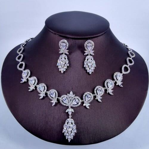 2020 new fashion vintage crystal water drop zircon necklace earring set,wedding bridel party banquet dress jewelry free shipping