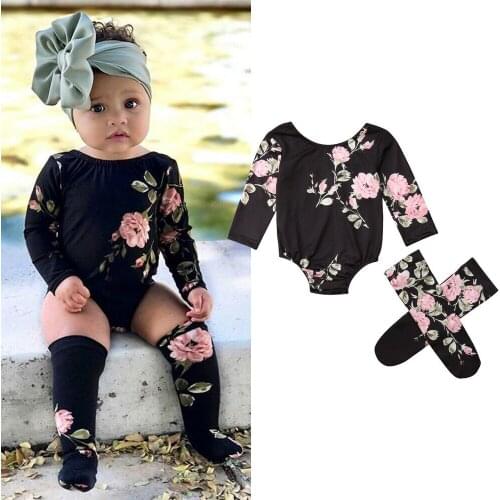 2019 Fashion Baby Girl summer clothing set Floral Summer Outfit Long Sleeve Jumpsuit Stockings for newborn clothes children kid