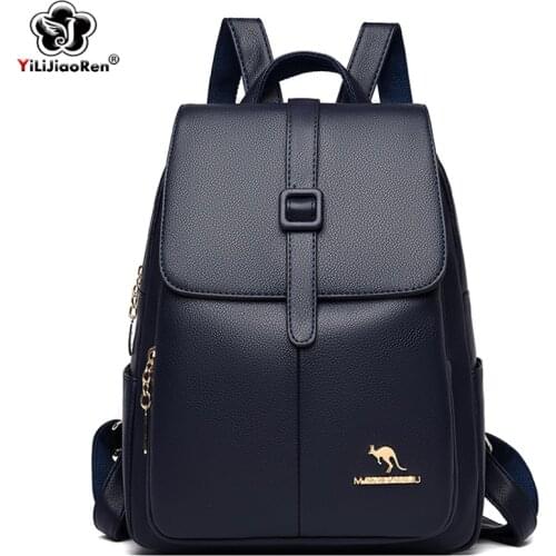 Famous Brand Leather Backpack Casual Ladies Backpack Shoulder Bags Large Travel Bag Simple Daypack School Bags for Teenage Girls