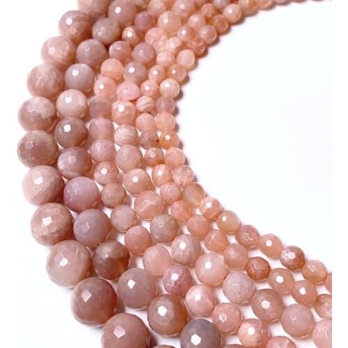 Fine Natural Faceted Orange Sunstone Loose Round Stone Beads A Gemstone For Jewelry Making DIY Bracelet necklace 6/8/10mm 15