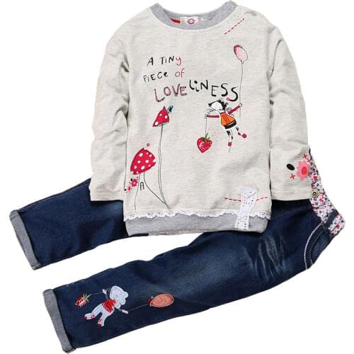 Fashion Childrens Clothing Girls Sets Spring Autumn Baby Girls Clothes Cotton Long Sleeve Tops+Jeans Kids Clothes 2-6 Years