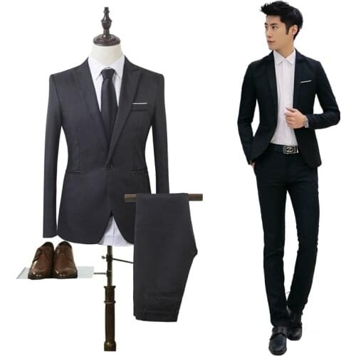 Mens Suits Groom Tuxedos Four Seasons Youth Student Leisure Two Pieces Suit Slim Fit Best Man Suits (Jacket+Pant) Wholesale