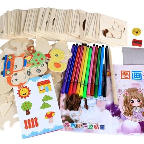 Baby Painting Template Tool Set 50 pieces hollow drawing toy wooden children early education puzzle puzzle 3-6 years old