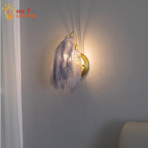 Nordic Ins Feather Lamp Ostrich Feather Wall Lamp Romantic Atmosphere Wall Mounted for Girls/Princess Room Balcony Background