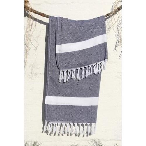 Cotton 100x180 cm Peshtemal Beach Towel Navy Blue Jacquard