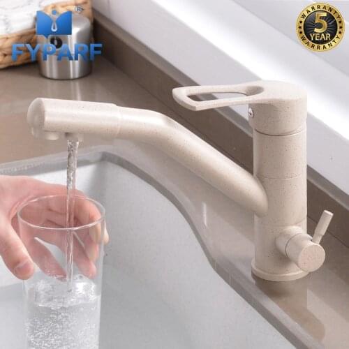 FYPARF 100% Brass Marble Painting Swivel Drinking Water Faucet 3 Way Water Filter Purifier Kitchen Faucets For Sinks Taps