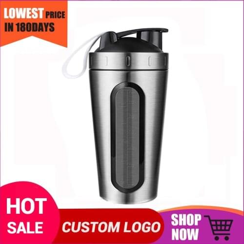 Custom Logo Stainless Steel Protein Shaker with Mixing Ball BPA Free Water Bottle Leakproof Gym Tumbler Mixer Sport Drink Bottle