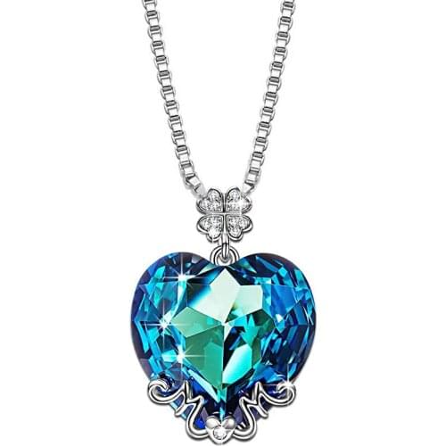Luxury Austrian Crystal Necklaces Jewelry For Women Blue Heart PendantJewelry Exquisite Mom Gifts