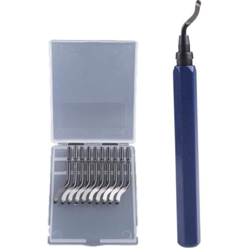 Handle Burr Metal Deburring Remover Cutting Tool with 10pcs Rotary Deburr Blades Removing for Wooden Plastic
