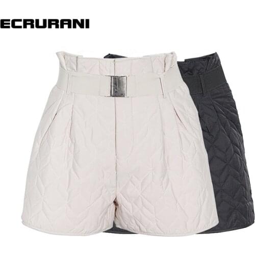 ECRURANI Solid Casual Shorts For Women High Waist Sashes Loose Ruched Minimalist Short Pants Females Clothing 2021 Fashion Style