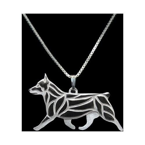 Swedish Vallhund movement (stub tail) - Gold and silver pendant and necklace jewelry Simple abstract animal walk free ship
