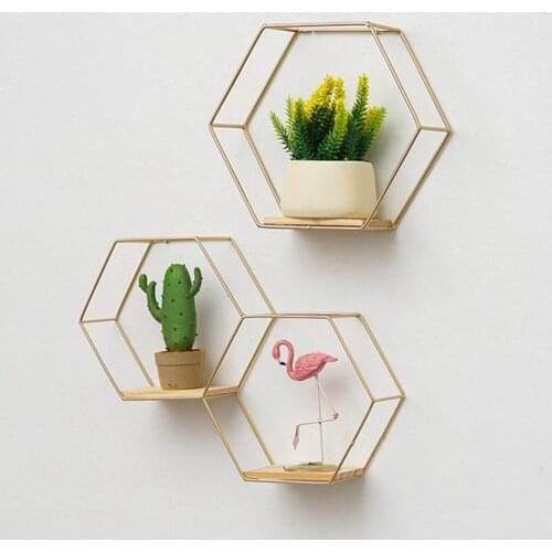 Nordic Hexagonal Iron Stand Small Pot Wall Holder Home Shelf Storage Holder Metal Decorative Photo Wall Rack Decorative Shelves