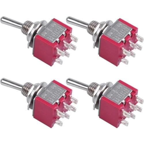WSFS Hot 4Pcs AC 250V 2A 120V 5A 6 Pin Terminals ON/Off/ON DPDT Toggle Switches