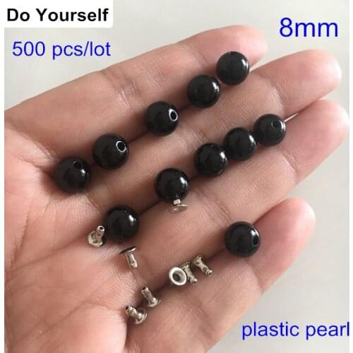 Free Shipping- 500 sets Round Black Pearl Rivet Studs 8mm Pearl Rivet Spikes For Clothing,Leather Decoration,Plastic Pearl Rivet