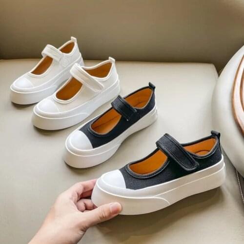 Chunky Platform Mary Janes Women Fashion Wedges Canvas Shoes Sweet Harajuku Flats Espadrilles Sneakers Black White 2021 Loafers