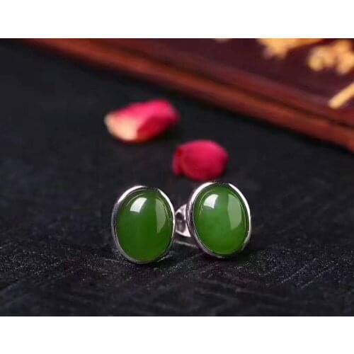 Fashion natural green jasper stud earrings Natural gemstone earrings Elegant round S925 silver girl women earrings gift jewelry