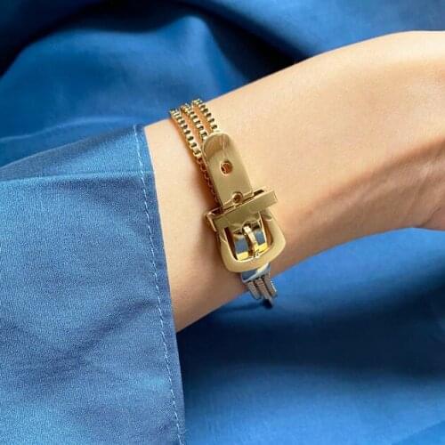 Womens Gold Bracelets Fashion Jewelry Charms Stainless Metal Belt Adjustable Long Chain Bracelet For Women Men Wrist Jewelries