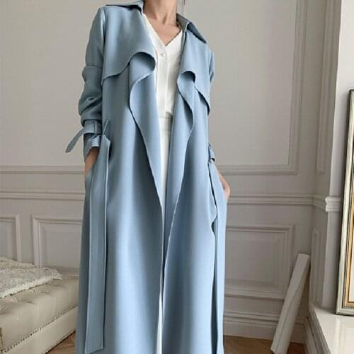 2021 New Fashion Solid Minimalist Long Women Trench Coat Belted Spring Autumn Loose Lady Windbreaker Coats Female Clothes A742