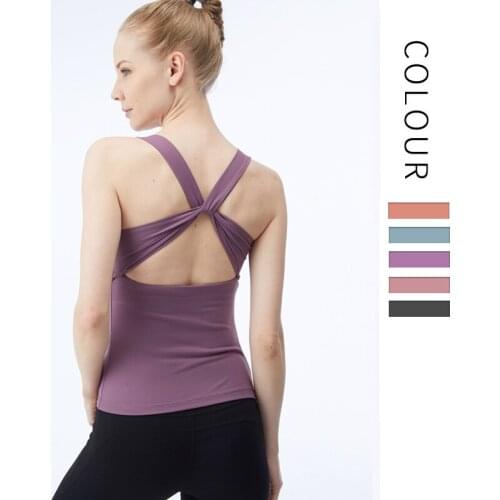 Womens Yoga vest, With padding, Gathered, Fashion, Cross, Beauty, Sports fitness,Bottomed shirt,Sports Top,Tights